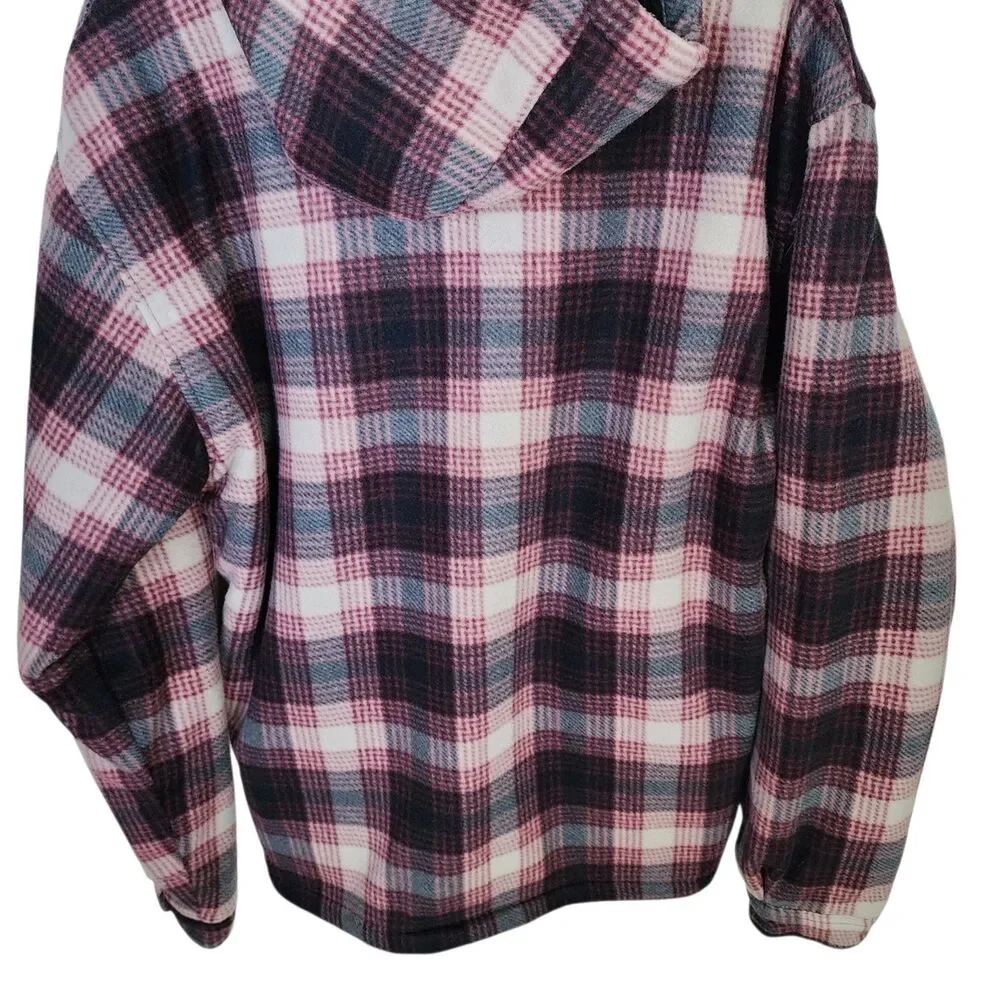 Leehanton Plaid Hooded Flannel Jacket Zip Up Sherpa Lined Red Black Men's 2XL